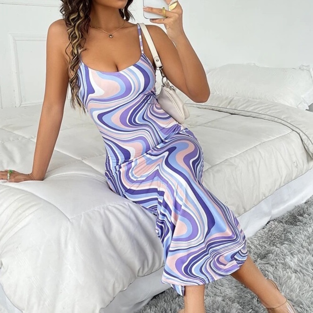 SHEIN Colored Marble Print Bodycon Dress